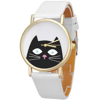 Ormano - Jam Tangan Wanita - Putih - Strap Kulit - Little Black Kitty Watch  