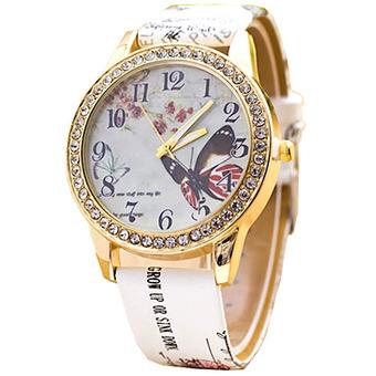 Ormano - Jam Tangan Wanita - Putih - Strap Leather - Sheena Butterfly Rhinestone Watch  