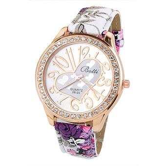 Ormano - Jam Tangan Wanita - Putih Ungu - Strap Leather - Alexa Rhinestone Watch  