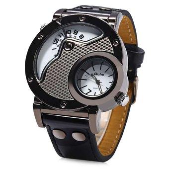 Oulm Men's Quartz Cool Military Wrist Watch Dual Movt Round Shaped Leather Band (Intl)  