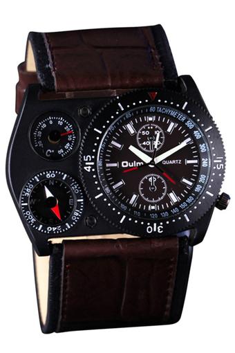 Oulm Round Analog Quartz Leather Wrist Watch Coffee  