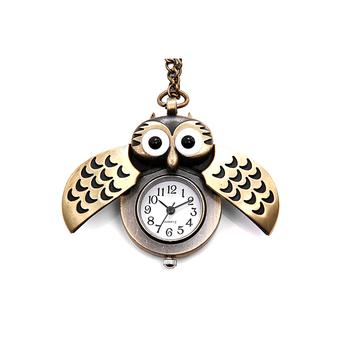 Owl Shape Bronze Antique Pendant Vintage Long Necklace Quartz Pocket Watch (Intl)  