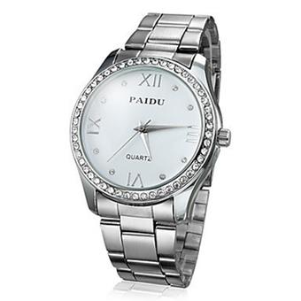 PAIDU Bling Crystal Unisex Stainless Steel Quartz Wrist Watch Fashion Women's Wristwatch(White) (Intl)  