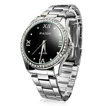 PAIDU Bling Crystal Unisex Stainless Steel Quartz Wrist Watch Fashion Women's Wristwatch(Black) (Intl)  