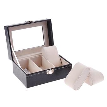 PU Leather Box 3 Grid Slots Watch Jewelry Display Storage Organizer Case  