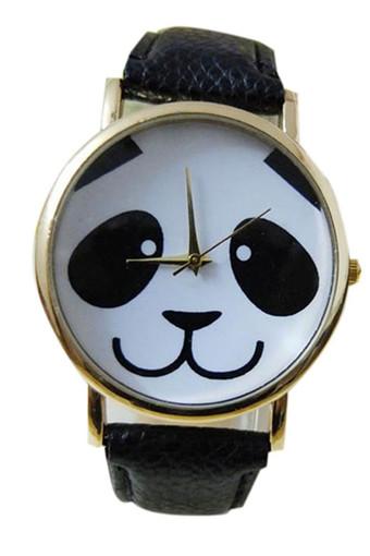 Panda Faux Leather Wrist Watch Black Jam Tangan  