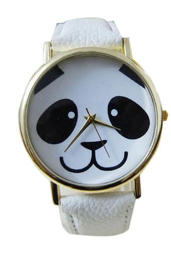 Panda Faux Leather Wrist Watch White Jam Tangan  