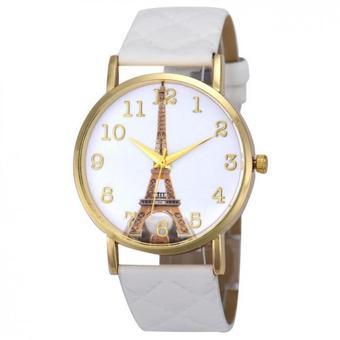 Paris Eiffel Tower Women Faux Leather Analog Quartz Wrist Watch White- Intl  