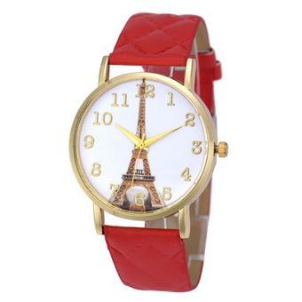 Paris Eiffel Tower Women Faux Leather Analog Quartz Wrist Watch Red- Intl  