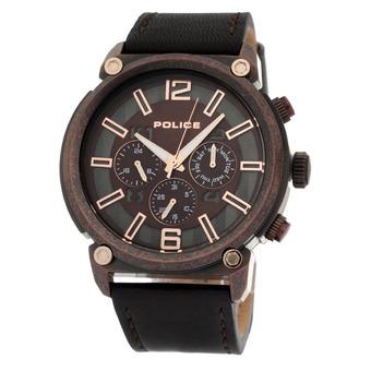 Police PL14378JSQBZ/12 - Jam Tangan Pria Sport - Tali Kulit Hitam - Brown  