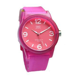 Q&Q Q2401Mm Analog Jam Tangan Wanita Rubber Strap Merah Muda  