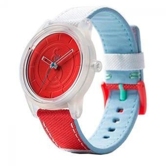 Q&Q Simle Solar - Jam Tangan Wanita - Putih Merah - Strap Kaca Resin - RP10J055M  