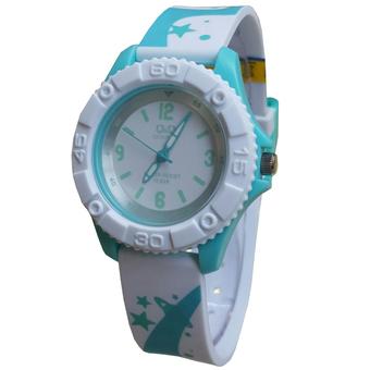 Q&Q VQ06J021Y Jam Tangan Wanita Strap Rubber Putih Hijau  