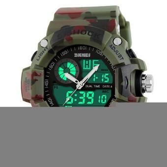 Quartz Digital Dual Time Watches Men Fashion Man Sports waterproof Watches Luxury Brand Military Army Reloje Bright green (Intl)  