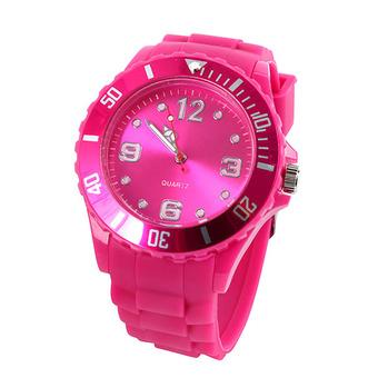 Quartz Women's Pink Rubber Silicone Strap Watch  