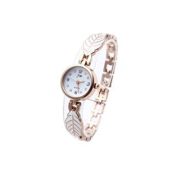 Quartz Wrist Watch Bracelet Leaf Round White Dial Arabic Numerals Women  