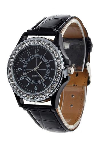 Quartz Wrist Watch Leather Crystal Dial Lady Wrist Watch Bracelet Quartz Hour Black Jam Tangan  