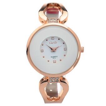 ROSWHEEL Round Crystal Leather Band Women Lady Quartz Wrist Watch (Gold) (Intl)  