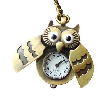 Retro Cartoon Owl Necklace Watch Bronze  