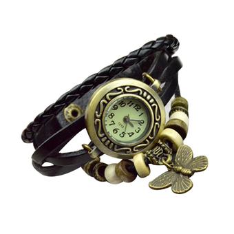 Retro Woven Calfskin Bracelet Butterflies Watch - Intl  