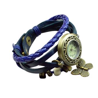 Retro woven calfskin Gelang rantai tangan bracelet jam tangan butterflies (Intl)  