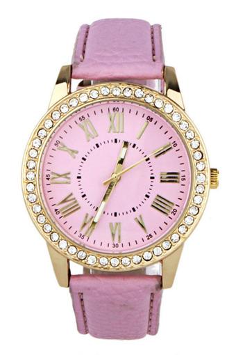 Rhinestone Leather Pink Womens Watch Jam Tangan  