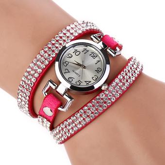 Rhinestone Wrist Watches Leather Bracelet Vintage Quartz Watch Rosered (Intl)  