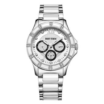 Rhythm F1201T 01 - Jam Tangan Wanita - Stainless Ceramic - White Silver  