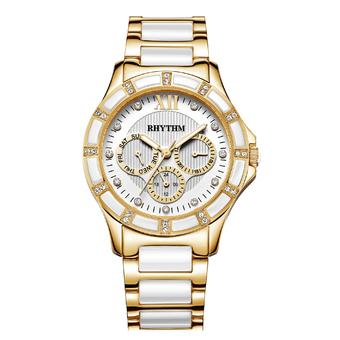 Rhythm F1201T 04 - Jam Tangan Wanita - Stainless Ceramic - Gold White  