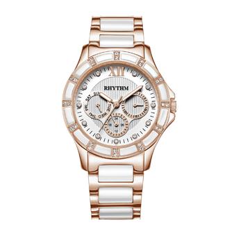 Rhythm F1201T 06 - Jam Tangan Wanita - Stainless Ceramic - White Rose Gold  