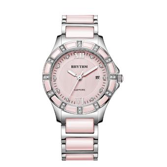 Rhythm F1202T 03 - Jam Tangan Wanita - Stainless Ceramic - Pink Silver  