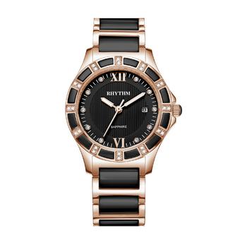 Rhythm F1202T 05 - Jam Tangan Wanita - Stainless Ceramic - Black Rose Gold  