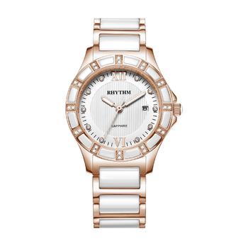 Rhythm F1202T 06 - Jam Tangan Wanita - Stainless Ceramic - White Rose Gold  