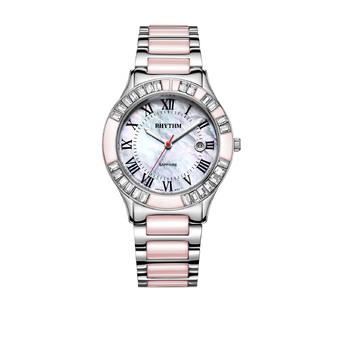 Rhythm F1203T 03 - Jam Tangan Wanita - Stainless Ceramic - Pink Silver  