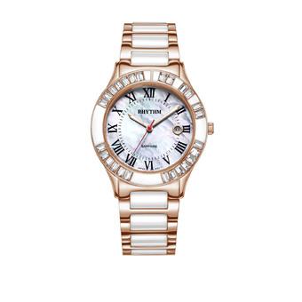 Rhythm F1203T 06 - Jam Tangan Wanita - Stainless Ceramic - White Rose Gold  