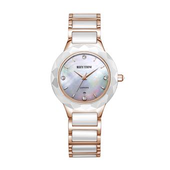 Rhythm F1206T 06 - Jam Tangan Wanita - Stainless Ceramic - White Rose Gold  