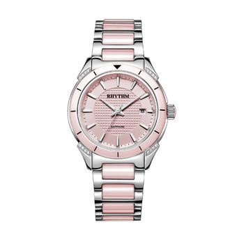 Rhythm F1207T 03 - Jam Tangan Wanita - Stainless Ceramic - Pink Silver  