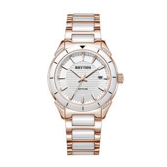 Rhythm F1207T 06 - Jam Tangan Wanita - Stainless Ceramic - White Rose Gold  