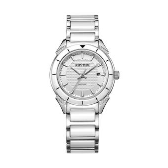 Rhythm F1208T 01 - Jam Tangan Wanita - Stainless Ceramic - White Silver  