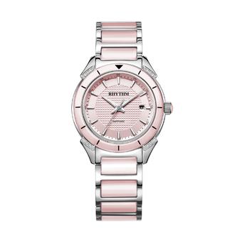 Rhythm F1208T 03 - Jam Tangan Wanita - Stainless Ceramic - Pink Silver  