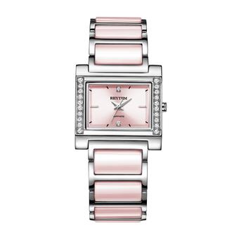 Rhythm F1209T 03 - Jam Tangan Wanita - Stainless Ceramic - Pink Silver  