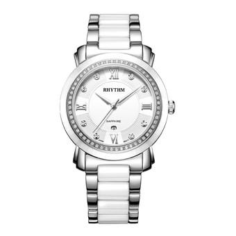 Rhythm F1303T 01 - Jam Tangan Wanita - Stainless Ceramic - White Silver  