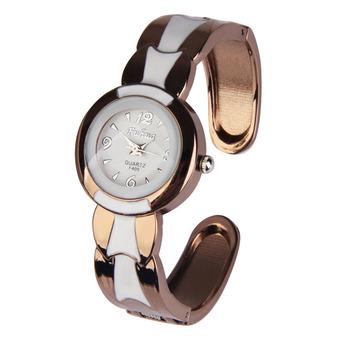 Round White Dial Quartz Analog Bracelet Wristwatch Coffee Gold Bracelet  