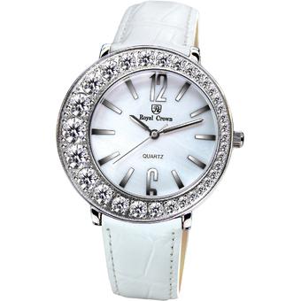 Royal Crown 3774 - Jam Tangan Wanita - Leather - Rhodium White  