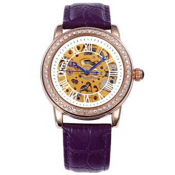 SHENHUA WSH341 Elegant Skeleton Automatic Mechanical Women Banquet Dress Watch Leather Strap (Purple) (Intl)  