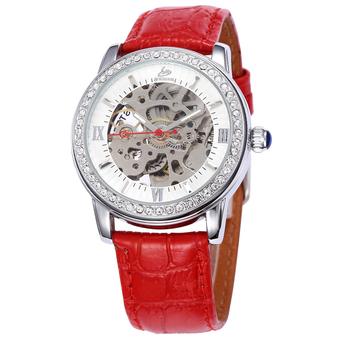 SHENHUA WSH344 Fashion Automatic Mechanical Skeleton Women's Party Dress Watch Leather Strap (Red) (Intl)  