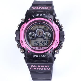 SHHORS 9 Colors Digital Alarm 34m Waterproof Stop Watch Running Sports Watches Rubber Wristwatches Pink (Intl)  