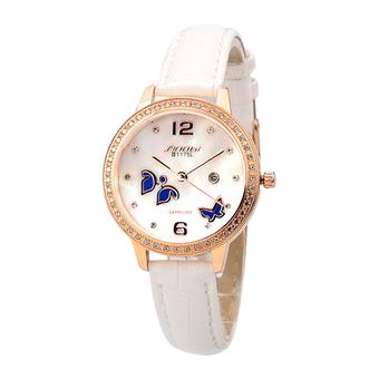 SINOBI 1175 Crystal Quartz Women's Stainless Steel Wristwatch Gold Butterfly Female White Bracelet Watches- Intl  