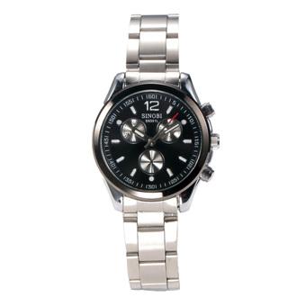 SINOBI 9351L02 Girls Fashion Silver Quartz Wrist Watches Womens Black Bracelet Wristwatches- Intl  