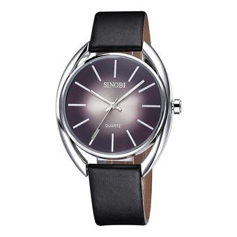 SINOBI Brand ultra-Thin Black Leather Strap Watch (Black)  